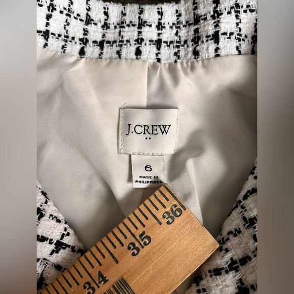 J Crew Women's Tweed Blazer Collared Office Lady Jacket Checked White Size 6 - Picture 5 of 9